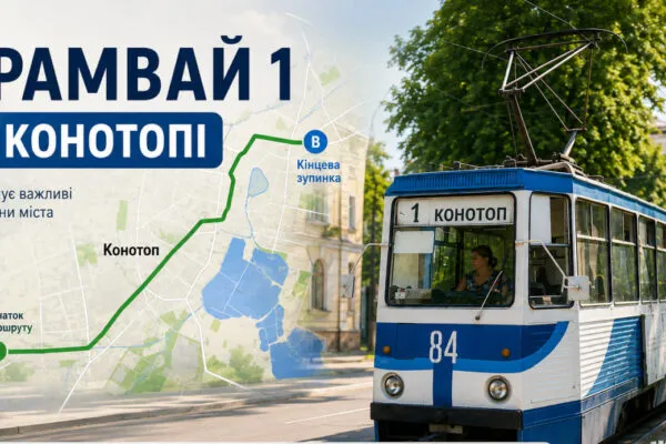 Трамвай 1 у Конотопі: маршрут, зупинки, розклад і вартість проїзду