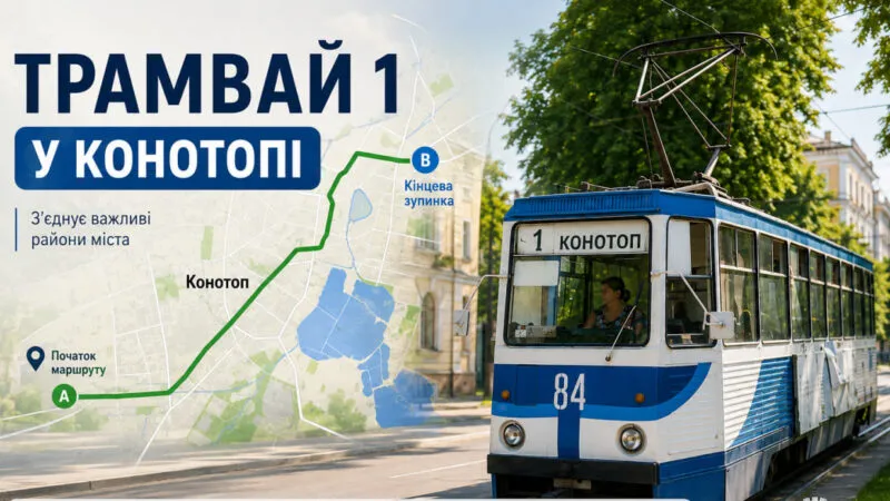Трамвай 1 у Конотопі: маршрут, зупинки, розклад і вартість проїзду