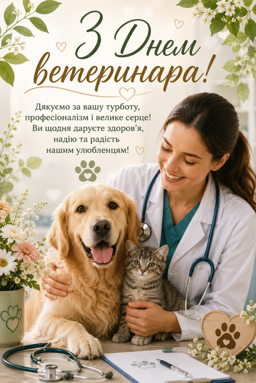 День ветеринара 2026: теплі привітання від власників хвостатих та красиві листівки