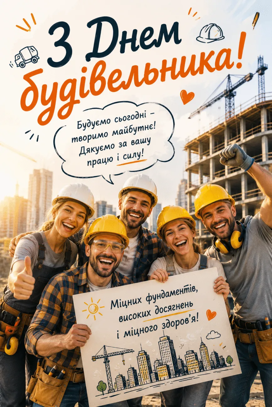 Прикольні привітання з Днем будівельника 2026: жарти, тости та веселі картинки